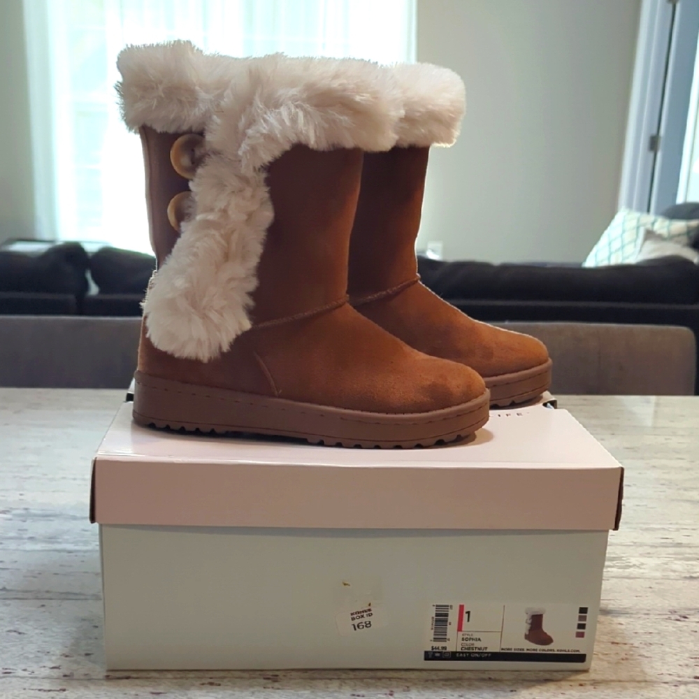 SO Girls size 1 Brown Faux Fur Button Boots